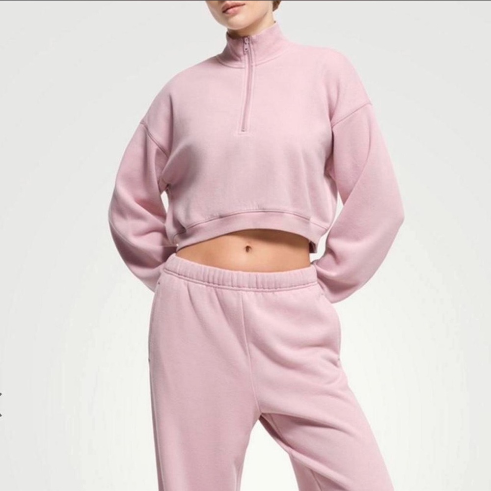 Skims Pink Quarter-Zip Cropped Sweatshirt Small and sweatpants XS Set